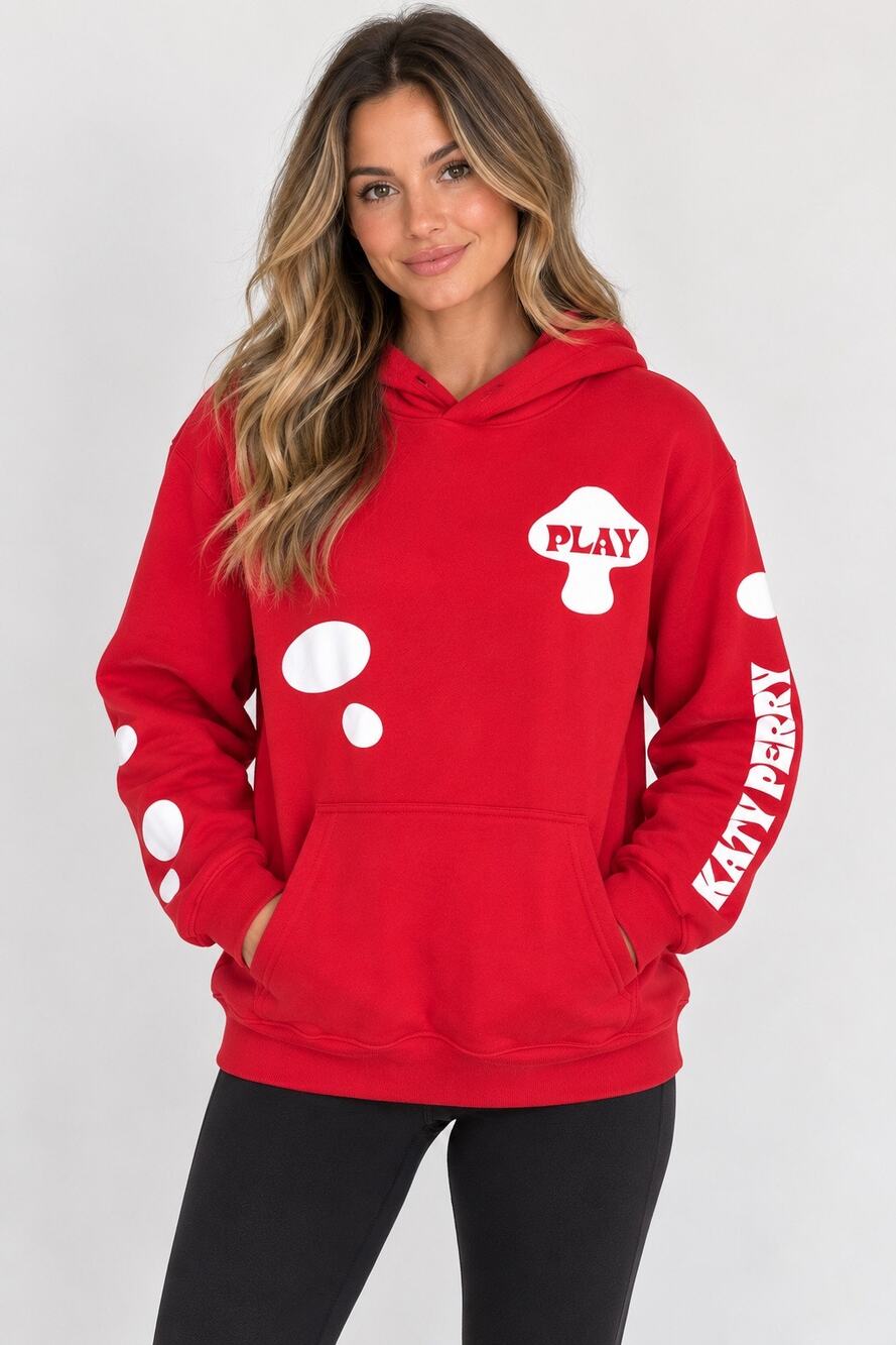 Katy Perry PLAY Red Graphic Pullover Hoodie Sweatshirt Size Medium